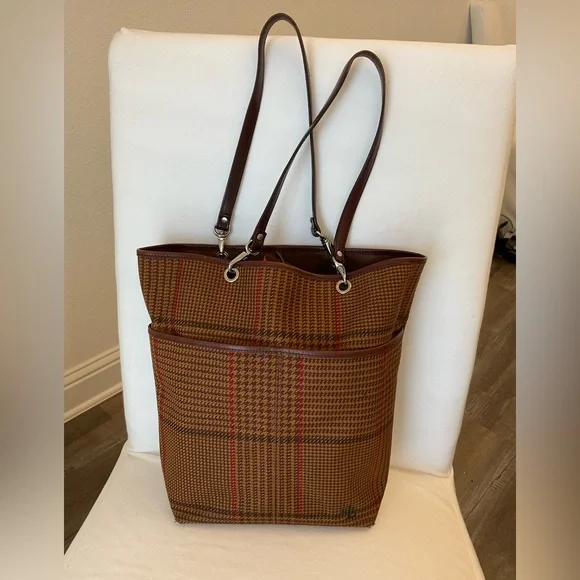 Vintage Lauren by Ralph Lauren Brown Plaid Tote Bag - Picture 2 of 16